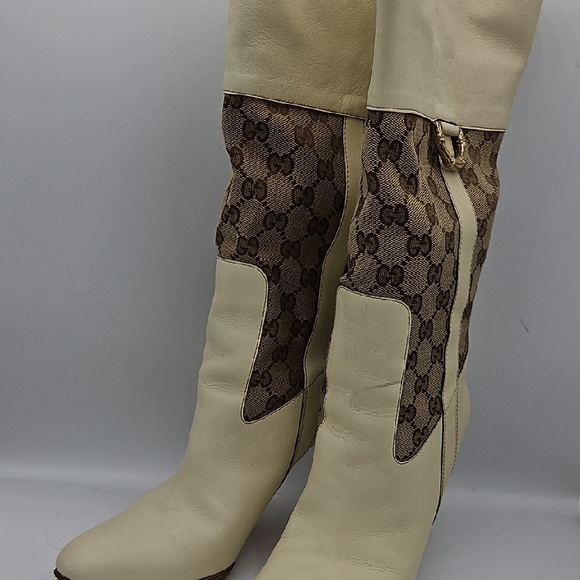 Gucci Cream and Brown Heeled Boots - Picture 14 of 17